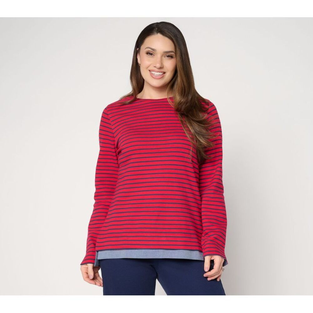 Denim & Co. Women's Top Plus Sz 2X Make Your Selection: Striped Red A734673